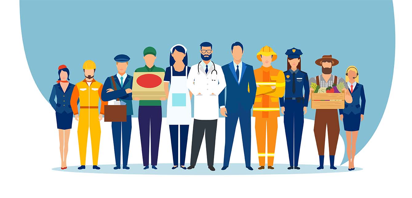 Vector image of a diverse group of people of different professions and occupations