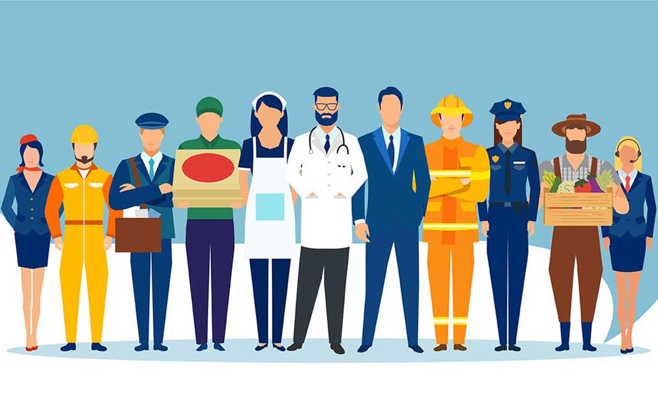 Vector of a diverse group of people of different professions and occupations